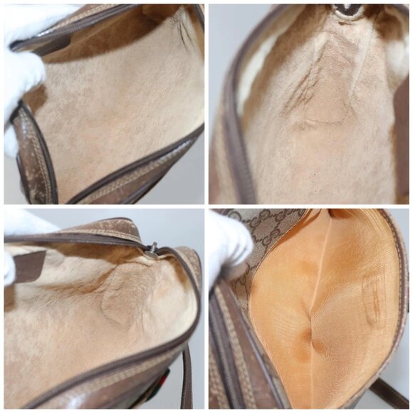 GUCCI GG Supreme Web Sherry Line Bag PVC Beige Gold - Picture 15 of 16